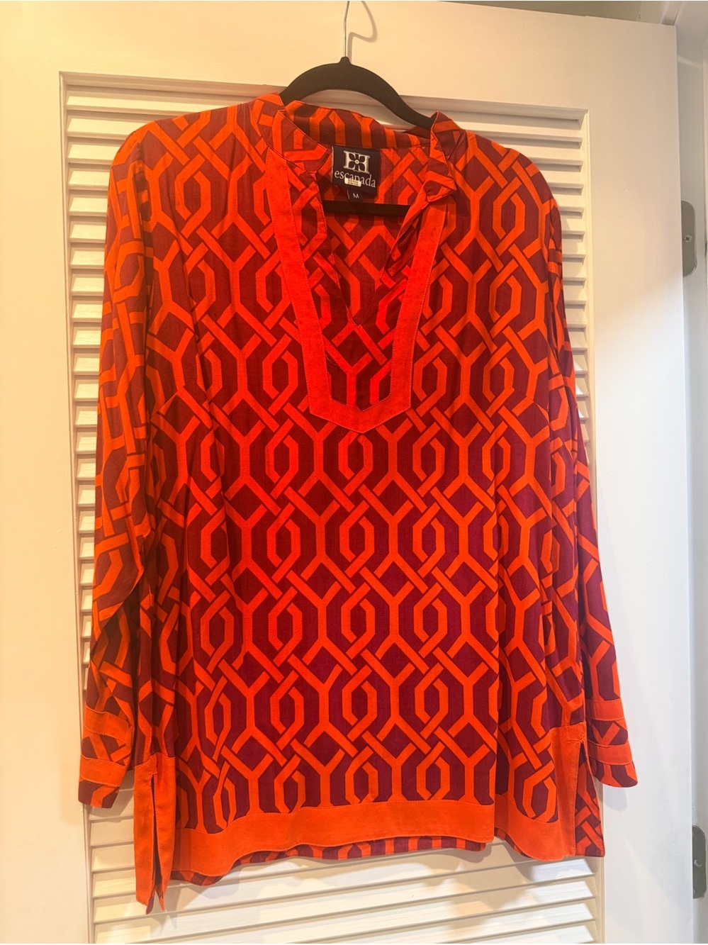 VT fan ready - Escapada Orange and Maroon Geometric V-Neck Tunic for VT fans